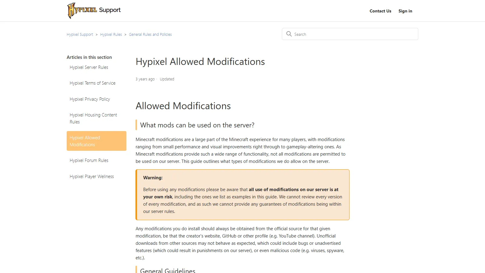 Hypixel allowed mods: the official Hypixel Allowed Modifications support page